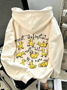 Front & Back Double Print Funny Yellow Duck Sweatshirt, Quirky Relaxed Vibe Daily Layering Top Fall Casual - Apricot - View 5