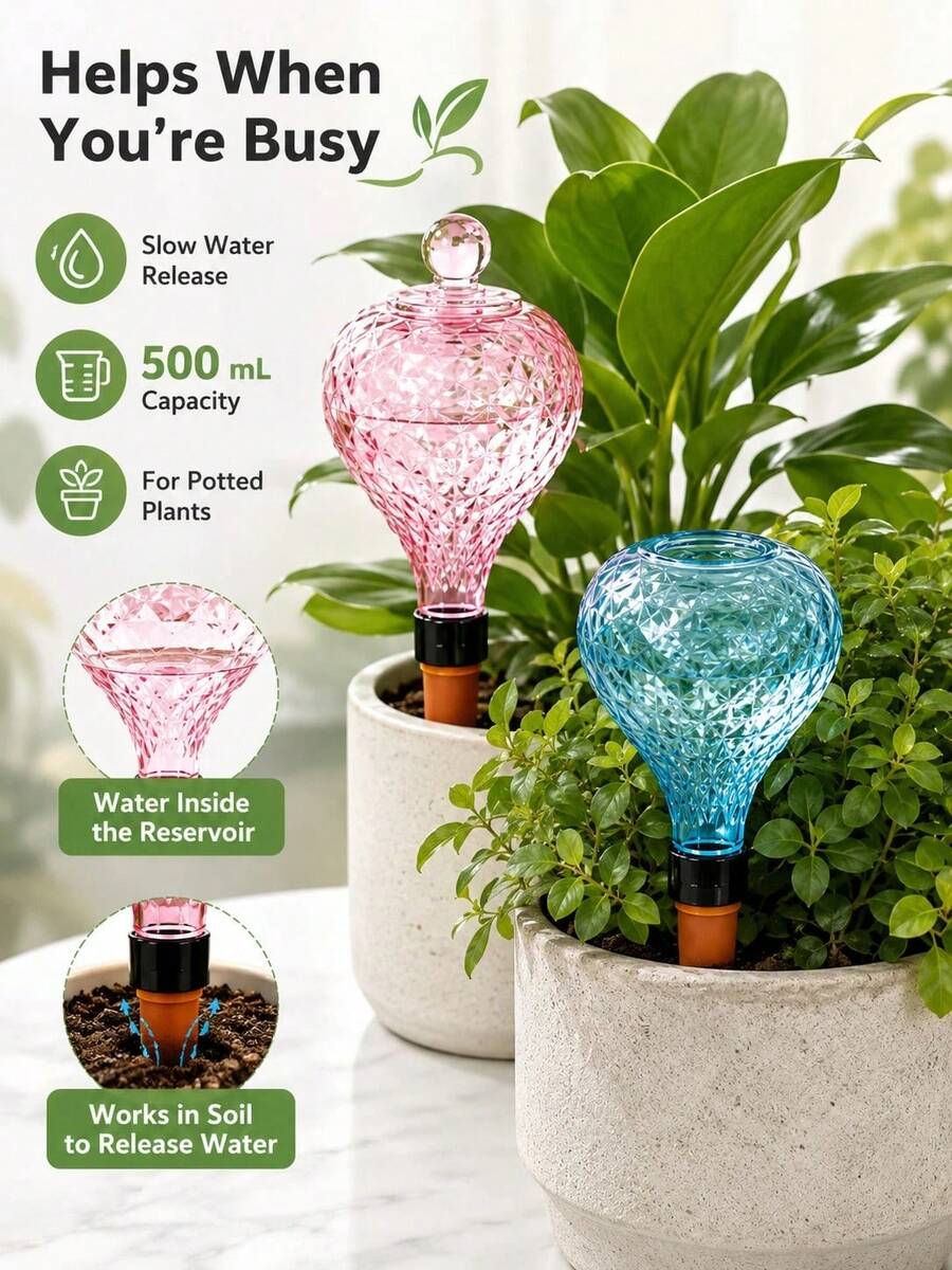Cactus-Shaped Automatic Watering Device, Slow-Release Watering System, Top Opening For Easy Refill, Travel Essential Tool, Suitable For Indoor And Outdoor Potted Plants, Succulents And Flowers, Gift For Gardening Enthusiasts And Plant Lovers - Multicolor - View 1