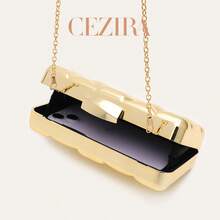 CEZIRA All-Gold Hard Shell Evening Clutch Bag, Fashionable Design, Premium Texture, Crossbody Phone Bag For Women, Suitable For Dinner, Cocktail Party, Wedding Occasions - Multicolor - View 4