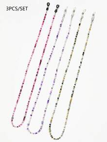 3 Peças Correntes de Óculos Estilo Boêmio com Contas Arco-Íris, Tiras de Óculos com Contas de Semente Multicoloridas, Cordões Anti-Perda para Óculos de Moda e Óculos de Leitura - Multicolorido - Visão 8