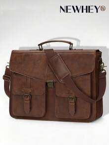 NEWHEY Men's PU Leather Messenger Bag, 17 Inch Laptop Briefcase Satchel Bag, Large Capacity Shoulder Crossbody Bag For Work Office Business Travel - Multicolor - View 2