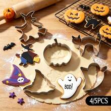Multi‑Use 4/5Pcs Halloween Metal Cookie Cutters Set, Food‑Grade Stainless Steel Molds For Biscuit, Fondant, Polymer Clay, Assorted Spooky Shapes For Holiday Baking & Art Craft Projects - View 1