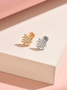 2pcs Bohemian Exquisite Hypoallergenic Stainless Steel Inlaid Transparent Cubic Zirconia Sunflower Shape Internal Threaded Stud Earrings, Multi-Functional Ear Cartilage Lip Body Piercing Jewelry, Suitable For Women's Daily Casual Wear - Sunflower - View 2