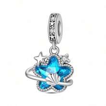 1 Stück S925 Sterling Silber Ozean Stil Anhänger Perle, blauer Kristall Krabbe, Delfin, kleiner Fisch, Seestern, Quallen Formen, transparenter blauer Zirkonia eingelegt, frischer Tiefseeton, mit Geschenkbox, geeignet für Armband Halskette, handgefertigter DIY Schmuck, vielseitiges Sommer Strand Accessoire - Verschiedenfarbig - Übersicht 13