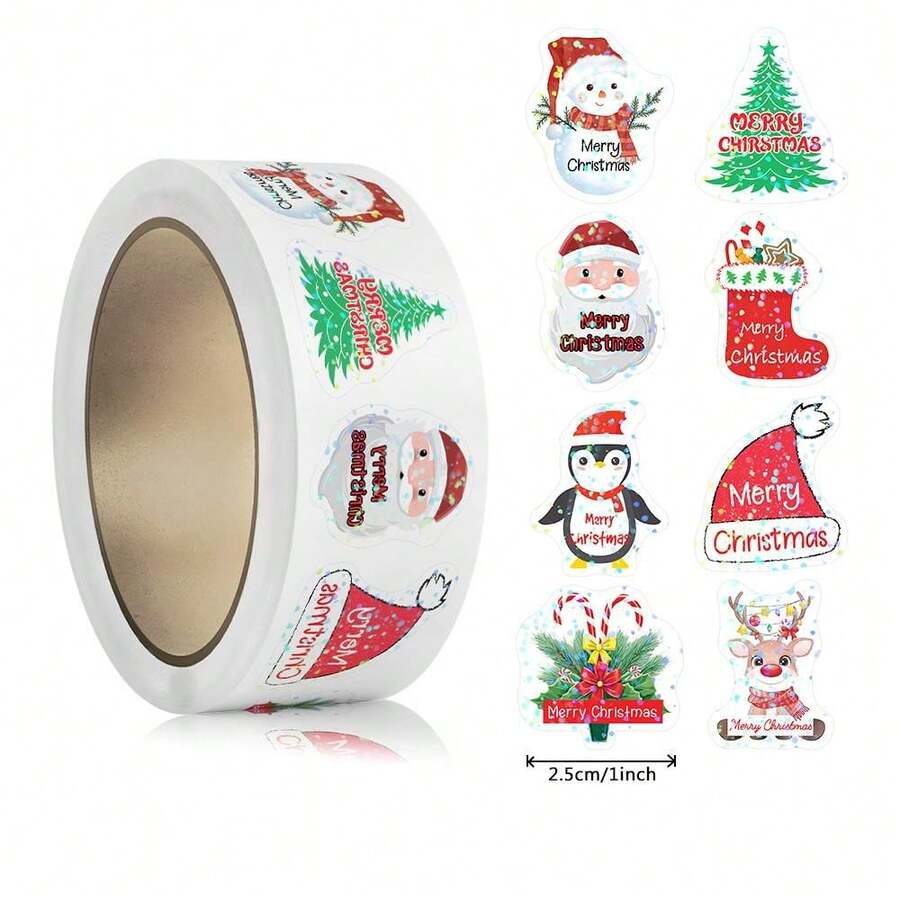 TYFYO 500pcs Laser Cartoon Christmas Stickers Christmas Gift Wrapping Label Sticker Scrapbook Stationery,1" - Laser 3 - View 1