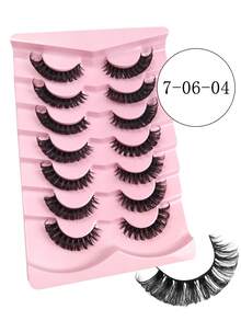 7 Pairs D Curl Russian Strip False Eyelashes Natural Look Fluffy Volume 3D Faux Mink Lashes Volume Wispy Long Foxy Eye Lifting Look Fake Eyelashes - Black - View 9