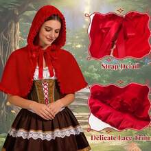 Little Red Riding Hood Cape Women,Short Hood Cape,Halloween Christmas Cloak Costume - Red - View 1