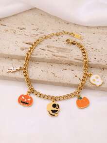 1pc Stainless Steel Halloween Ghost Spider Bat Pendant Bracelet For Women Funny Mummy Pumpkin Chain Bracelets Jewelry Party Gift - Bracelet - View 11
