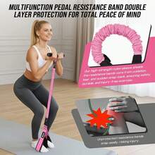 3 PiecesResistance Band Set With Hand Grips & Foot Pedals, Adjustable Tubular Foot Pedal Sit-Up Trainer, Portable Full-Body Workout Equipment For Abs, Arms, Legs, Waist Training & Core Pilates - Pink - View 9
