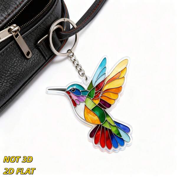 2D Flat Design, Solid Color And Multi-Color Hummingbird Shaped Acrylic Keychain. Using 2D Flat Printing Technology, Lightweight, Suitable As Christmas Decoration. Rich Colors, Also Available As Bag And Car Key Pendant