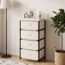 HOMCOM Cómoda con 4 Cajones de Tela, Cómoda para Dormitorio, Marco de Acero, Montaje Rápido, Cajonera para Salón, Oficina, Vestidor, Beige - Beis - Ver 8