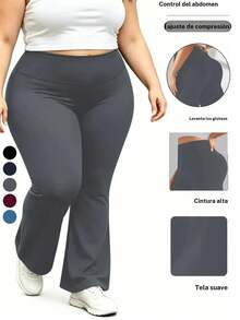 Pantalones acampanados de talla grande, cintura alta con cintura elástica, tejido suave y transpirable, ropa casual para todas las estaciones, disponibles en varios colores - Azul - Ver 4