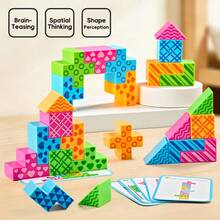 Mainan Puzzle Logika 3D Edukatif, 24 Balok Geometris, 6 Kartu Tantangan, Alat Bantu Mengajar Permainan Menyusun, Mengembangkan Pemikiran Logis dan Keterampilan Motorik Halus, Cocok untuk Pembelajaran Awal Taman Kanak-kanak, Halloween, dan Hadiah Natal. - MultiWarna - View 6