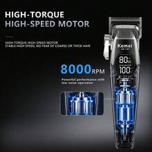 Kemei Professional Men's Hair Clipper - Precision Trimmer, Men's Electric Hair Clipper, USB Rechargeable, Comes With 6 Limit Combs, LED Display, Salon-Grade Hair Cutting Equipment - Black - View 5