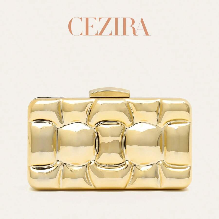 CEZIRA All-Gold Hard Shell Evening Clutch Bag, Fashionable Design, Premium Texture, Crossbody Phone Bag For Women, Suitable For Dinner, Cocktail Party, Wedding Occasions - Multicolor - View 1
