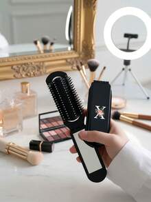 2-In-1 Foldable Hair & Makeup Mirror – Portable, Tabletop, Contemporary Beauty Tool For Travel,Folding Comb With Makeup Mirror, Easy To Carry, Perfect For Travel Outgoing Use, Dual-Use Air Cushion Comb, Scalp Massage Hair Comb - Multicolor - View 3