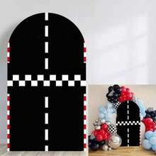1pc/65pcs 2D Flat Chiara Arch Racing Backdrop - Durable Lycra Spandex Fabric, Black & White Checkered - Suitable For Event And Party Decoration (Stand Not Included) - Multicolor - View 3