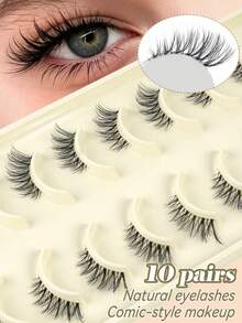 10/20 Pairs Half-Eye Natural Thick False Eyelashes, Voluminous Curly Long Style, Suitable For Party, Manga Style, Travel Essential, Outer Corner Extended False Eyelash Strip - Black - View 8