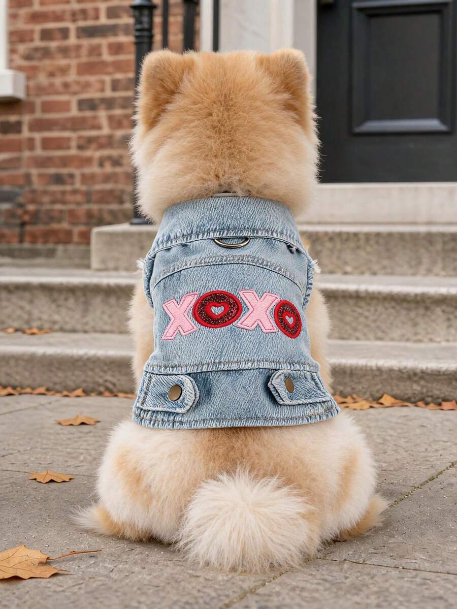 1PC 2026 New Pet Clothing Small Dog Puppy Cat Cute Embroidered Pattern Lapel Sleeveless Design XOXO Outerwear - Multicolor - View 1