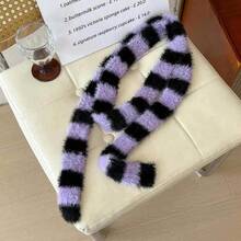 1pc Striped Cute Plush Small Scarf, Spring/Autumn/Winter Fashion Narrow Long Neck Scarf With Ribbon - Faux Mink Scarf - View 13