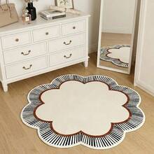 1pc Floral Asymmetrical Striped Rug, Black And White Radial Striped Floral Pattern Design, Style, Suitable For Living Room Coffee Table Side, Bedroom Bedside, Study, Dressing Room, Sofa Side, Makeup Vanity, Dressing Area, Showroom, Decorative Rug, Bedroom Decor, Small Rug, Carpet, Washable Rug - Multicolor - View 5