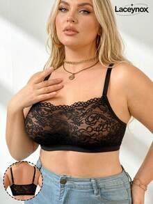 Bra Renda Hitam Ukuran Besar untuk Wanita, Bra Tanpa Kawat yang Nyaman dan Serbaguna untuk Payudara Besar, Bra Kamisol Renda Seksi Tanpa Bantalan - Hitam - View 11