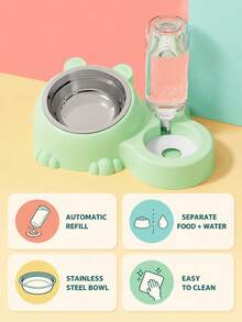1PC 2-In-1 Pet Cat Bowl Set, Stainless Steel Food Bowl With Automatic Water Dispenser, Anti-Tip Base, Detachable Easy To Clean Feeding And Watering Bowl, For Cats And Small Dogs Home Daily Feeding - 500ml - View 8