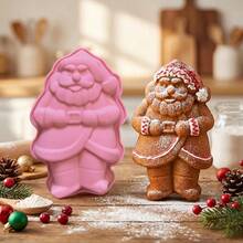 1pc Christmas Large Santa Claus Shaped Silicone Mold, Kitchen And Home Baking Cake Mousse Bread Baking Tray, Can Be Used For Making Bread, Chocolate Pudding, Jelly, Christmas Home Baking, Holiday Dessert Table Making Mold - Multicolor - View 4