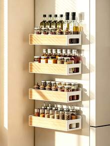 Magnetic No-Drill Refrigerator Storage Rack, Wall-Mounted Vertical Spice Rack, Strong Magnetic Easy Installation, Space-Saving Kitchen Storage Rack, Practical Home Accessory, Used For Storing Seasonings And Organizing Kitchen Countertop Space - White - View 12