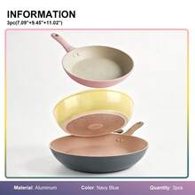 ABKOK Wajan Anti Lengket, Warna Macaron, Peralatan Masak Aluminium, Ukuran 7,09 x 9,45 x 11,02 Inci, Satu Wajan dan Set 3 Buah untuk Memasak di Kompor dan Dapur Rumah Tangga - View 11