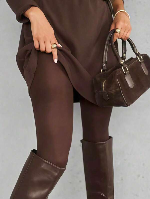 Women's Brown Vintage Elegant Tights - High Elasticity European Style Ultra Thin, Essential For Shopping And Dating, French Girl Style