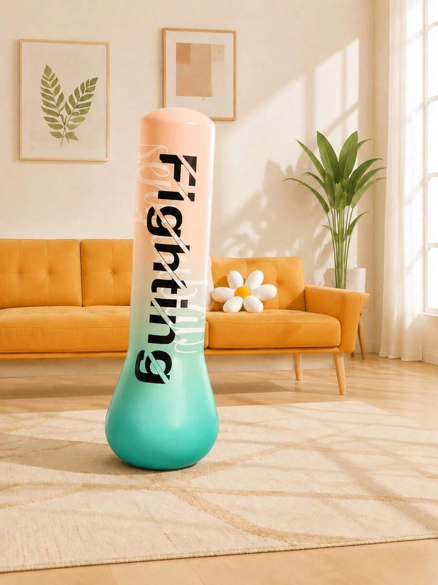 New Upgraded Inflatable Freestanding Punching Bag, Enhanced Stability Gradient Combat Letter Print Boxing Column, Water/Sand Filled Rebound Rolling Punching Bag, Suitable For Home Fitness And Stress Relief - Multicolor - View 1