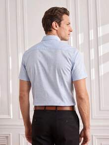 Officeau Men's Summer Casual Single-Breasted Short Sleeve Shirt - Grey - View 2