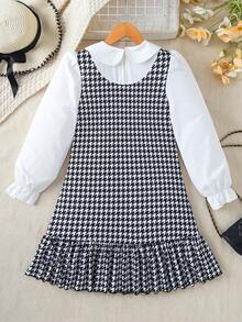 Autumn/Winter Girls Casual Cute Versatile Simple Elegant Fashion 3D Bow Petal Long Sleeve Colorblock Dress - Black and White - View 3