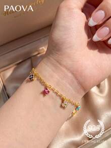 1pc Exquisite Summer Dopamine Rainbow Candy Star Zirconia Bracelet, , Elegant Minimalist Chain Jewelry, Sister Friendship Gift - Style 2 - View 4