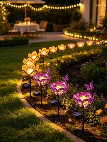 1pc Iron Art Sunflower Solar Garden Stake Lamp, Cracked Glass Ball Lotus Landscape Light, Weather‑Resistant Ornament Lighting For Backyard Pathway Lawn Decoration - Multicolor - View 1