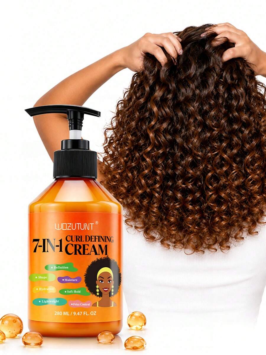 280ml, 7-In-1 Curl Defining Cream, Long-Lasting Hold Curl Cream, Frizz Control, Moisturizing & Hydrating Curl Styling Cream, Non-Greasy Formula, Adds Shine, Curly Hair Conditioner Suitable For Wavy, Braids, Coily 4c Hair, Unisex - Cream - View 1