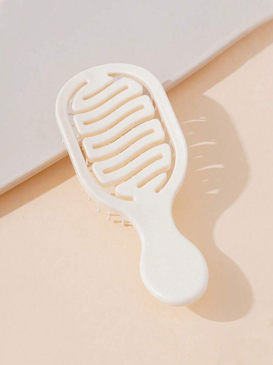 2pcs/1pc Mini Ivory Hollow Portable Styling Hair Brush, Hair Salon Beauty Travel Essential Hair Comb Tool Accessory, Unisex, Multi-Functional Dry & Wet Hair Detangling Brush, Suitable For All Hair Types - Apricot - View 1