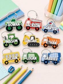 3D Acrylic Keychain Back To School Gift Boys Custom Name Truck Backpack Tag Personalized Vehicle Charm Kids Bag Accessory - Multicolor - View 3