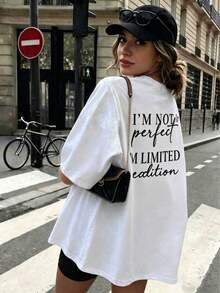 Limited Edition Printed Women T-Shirt | I'm Not Perfect, Casual Round Neck Short Sleeve Top, Fashionable For Spring & Summer White - White - View 1