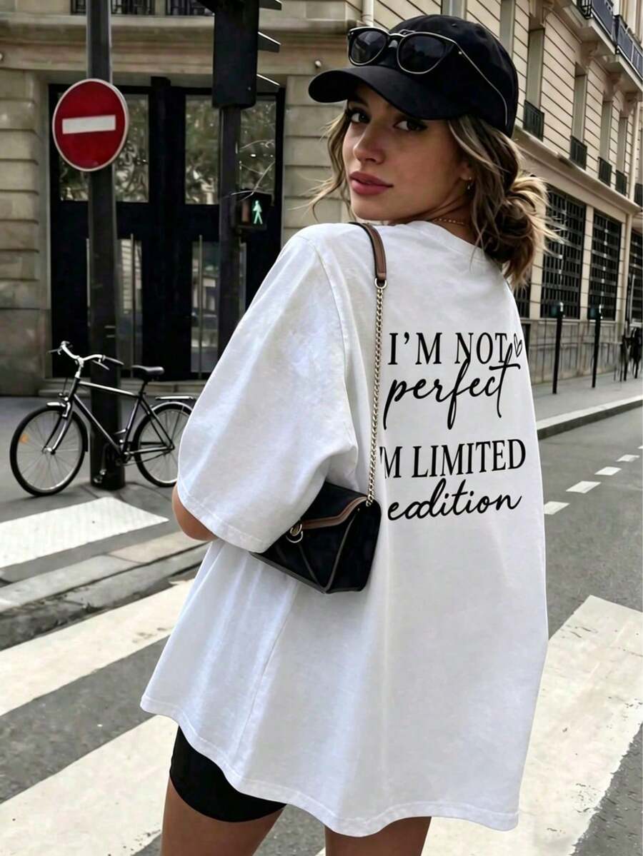 Limited Edition Printed Women T-Shirt | I'm Not Perfect, Casual Round Neck Short Sleeve Top, Fashionable For Spring & Summer White - White - View 1