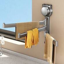 1pc Kitchen Cloth Rack With Strong Suction Cup, 3 Hooks, Multi-Bar Rotating Drain Rack For Window Sill, Easy Installation Without Drilling, Suitable For Sink And Basin Cloth, Towel Storage Hooks - Grey - View 6