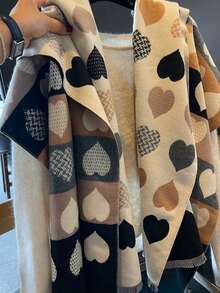 1pc Sweet Heart Print Scarf Women Winter Double-Sided Dual-Color Warm Shawl Neck Warmer Student Thickened - Beige - View 5