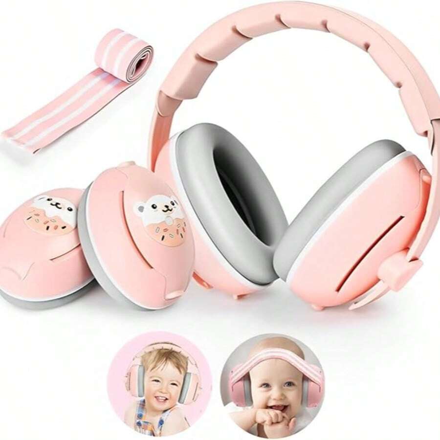 Orejeras Antiruido para Niños,Orejeras Contra Ruido para Bebe, Protector Profesional Auditivo de Longitud Ajustable,Audifonos Antiruido Bebe con Bolsa de Transporte - Rosa - Ver 1