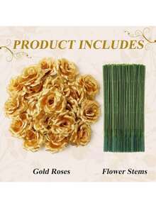 10 Artificial Roses, Wedding Decorations, Artificial Plants, Home, Restaurant, Kitchen Decorations, Holiday Party Accessories, Outdoor Garden Decorations, Christmas Decorations, Winter Decorations, Back-To-School Season. - Gold - View 5