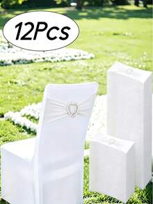 6/12/24/48pcs White Elastic Chair Sashes, Multi-Piece Chair Sash Set With Heart-Shaped Buckle Slider, Chair Sash Bows, Suitable For Wedding Party Decoration - White - View 12
