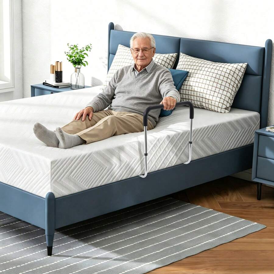 YUNRUX Tool‑Free Assembly Anti‑Fall Bedside Rail, Enclosed‑Tube Rounded‑Edge Design, For Elderly Pregnant Post‑Operative Users - AS SHOWN - View 1