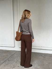 MORI Fall Winter Women Sweaters Casual Y2K Basic Brown Striped Cardigan Round Neck Cropped Button Up Knit Tops Daily Lounge Outfits - Brown and Grey - View 9