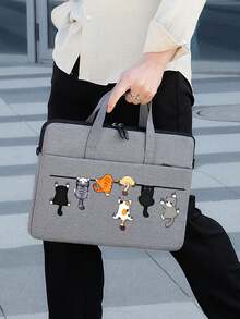 Spacious And Lightweight Laptop Bag With Cat Print Design, Detachable And Adjustable Shoulder Strap, Laptop Stand, Fits In Suitcase, Laptop Protective Case, Briefcase, Document Organizer, Portable Commuter Bag, Shoulder Bag, Suitable For Laptops And Tablets, Ideal For Daily Use, Travel, Commuting, Perfect Professional Gift For Holidays, Suitable For Home And Office, Back To School Gift, Teacher's Day, Travel, Vacation Gift - Multicolor - View 2