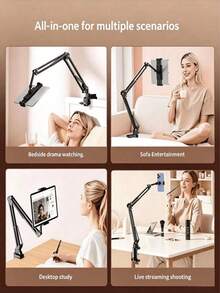 1pc Adjustable Phone Holder, Tablet Stand, Phone Video Stand, Flexible Arm Angle Adjustment, Desktop Stand, Flexible 360° Rotation, Perfect For Content Creation, Baking, Crafts, Cooking And More. - Support - View 4